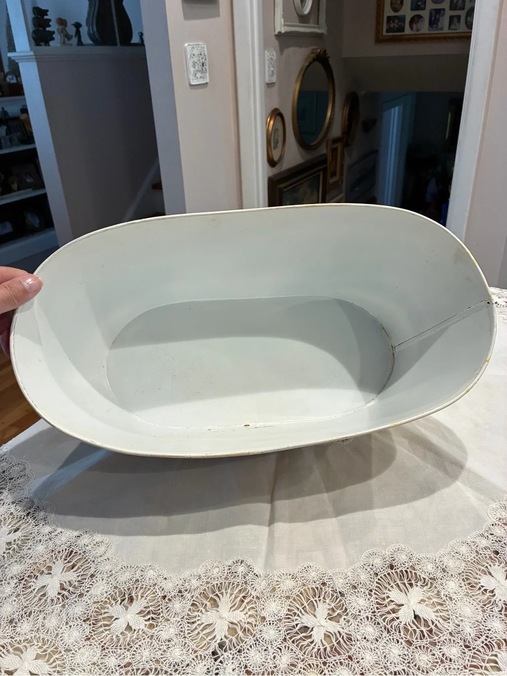 French country style toile metal tub, cachepot, planter, or ice bucket